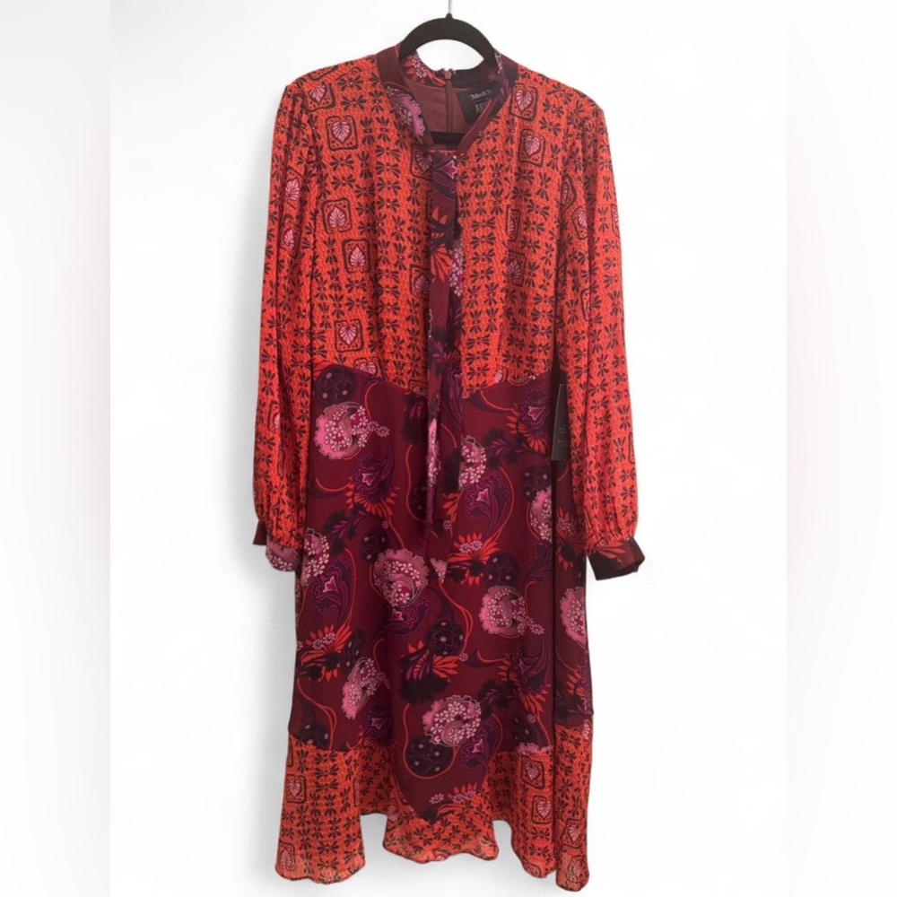 Modcloth Red and Purple Long Sleeve Dress